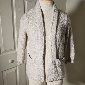 Cozy Women's Cardigan Open  Collar Sweater - Cream. Size med.cotton/,mohair